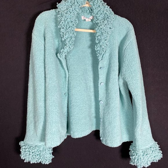 Fred Thomas Plush Cardigan Sweater Blue, Small - Picture 5 of 8